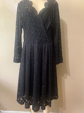 Miss May Fashions XL Long Sleeve Black Lace Fit-and-Flare Dress Lined, NWT